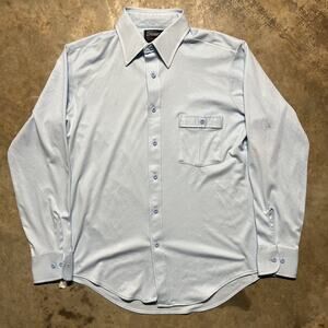 Vintage 70s JCPenney Blue Ultressa Fabric Disco Shirt